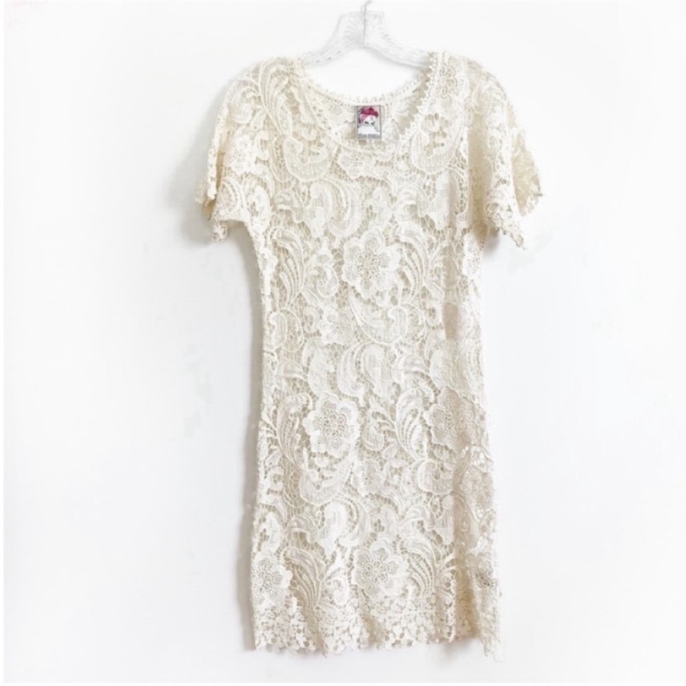 Yoana Baraschi Anthropologie sheath dress ivory cream floral crochet sheer